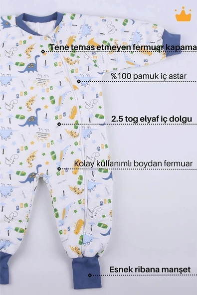 Mavi Dinozor Desenli Çocuk Uyku Tulumu Mavi - 2
