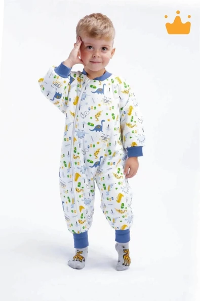 Mavi Dinozor Desenli Çocuk Uyku Tulumu Mavi - 7
