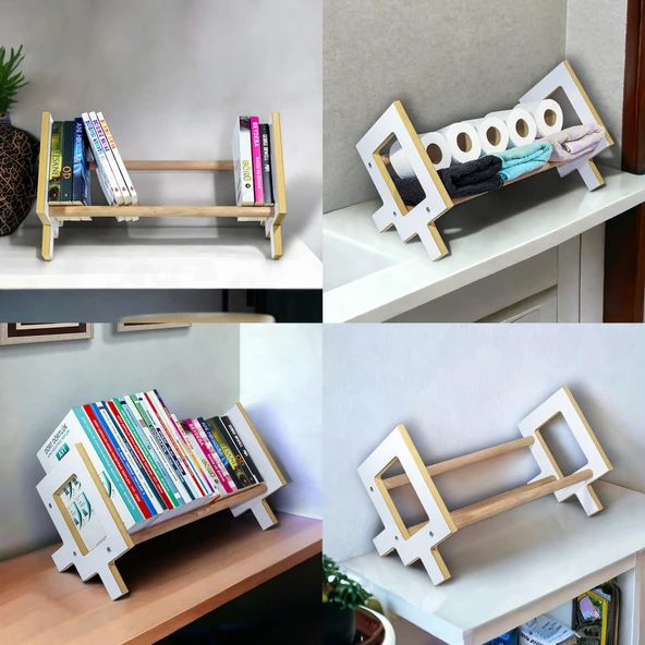 Masaüstü Kitaplık Ahşap Kitap Rafı Organizer Düzenleyici MDF Kitaplık Çocuk Kitaplığı 50cm - 3