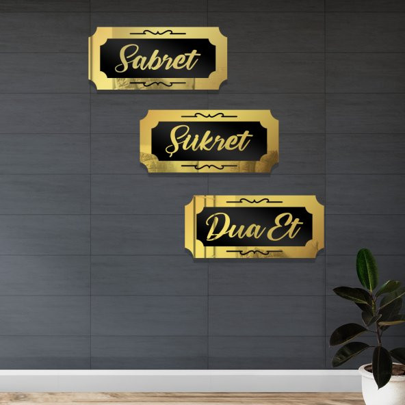 Sabret, Şükret, Dua Et Yazısı Figürlü 3 Parça Ahşap Tablo - 4