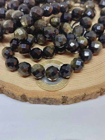 Golden Obsidyen Taşı Royal Quality Faset Kesim Dizi 10mm (52930) - Resim 2