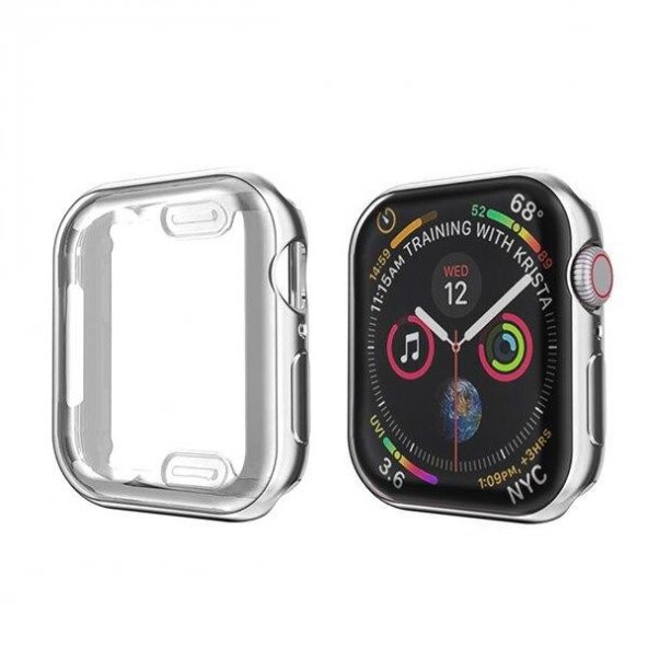 LaVinyak Apple Watch 38mm Silver Şık Cam Koruyucu Silikon Kılıf