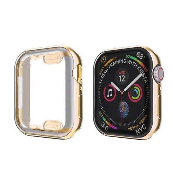 LaVinyak Apple Watch 40mm Gold Şık Cam Koruyucu Silikon Kılıf