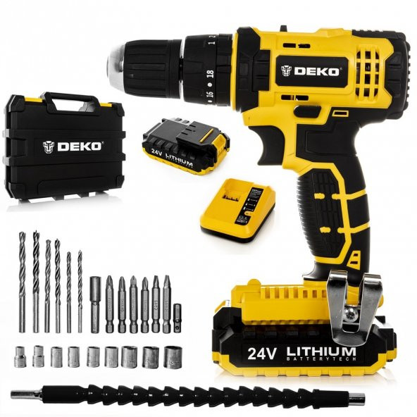 Deko 24 V 5 Ah Darbeli Çift Akülü Vidalama Matkap + 27 Parça Set - 3