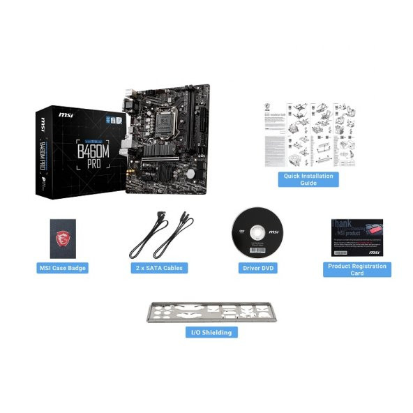 MSI B460M PRO DDR4 M2 PCIe NVME HDMI DVI PCIe 16X v3.0 1200p mATX - 12