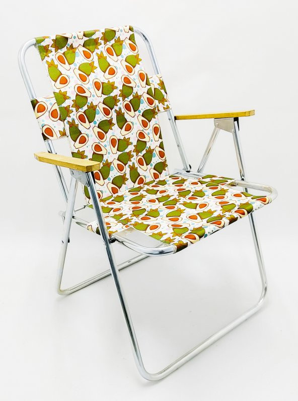 Ahşap Kolçaklı Mango Desenli Katlanabilir Kamp Sandalyesi