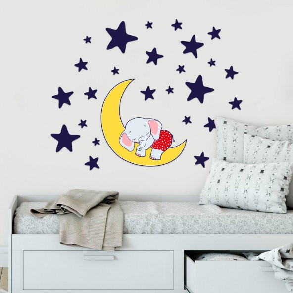 Uyuyan Fil Duvar Sticker, Çocuk Odası Sticker,Duvar Dekorasyonu