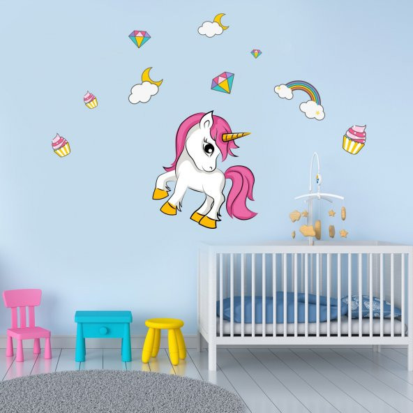 Boynuzlu At Duvar Sticker, Çocuk Odası Sticker,Duvar Dekorasyonu