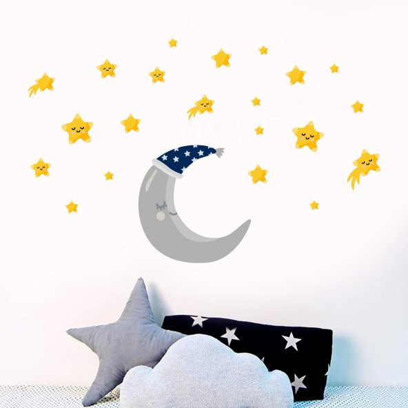 Ay ve Yıldızlar Duvar Sticker, Çocuk Odası Sticker,Duvar Dekorasyonu