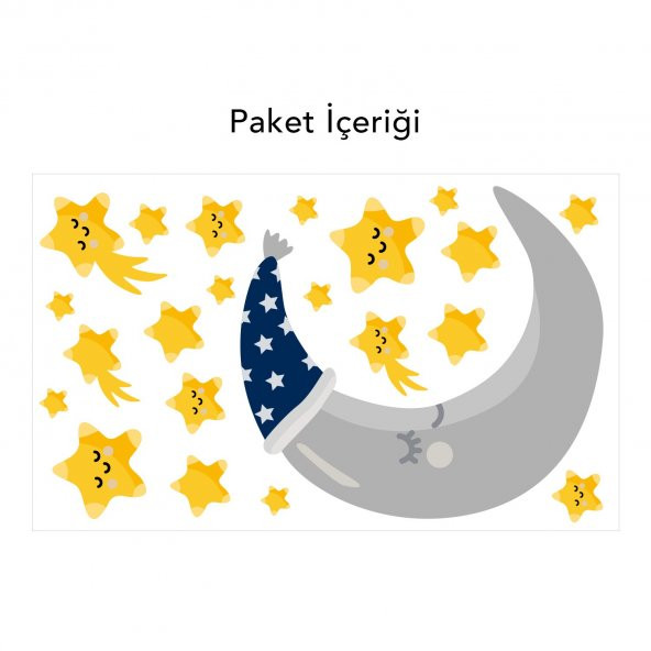 Ay ve Yıldızlar Duvar Sticker, Çocuk Odası Sticker,Duvar Dekorasyonu - 2