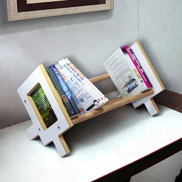Masaüstü Kitaplık Ahşap Kitap Rafı Banyo Havlu Çok Amaçlı Organizer Düzenleyici - 3
