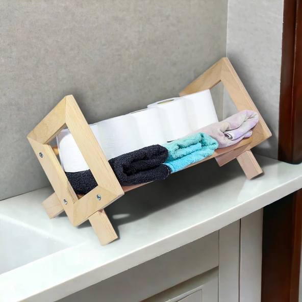 Masaüstü Kitaplık Ahşap Kitap Rafı Banyo Havlu Çok Amaçlı Organizer Düzenleyici - 2
