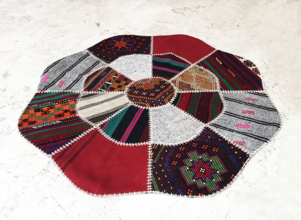 Kırkyama Çiçek Desen Kilim Orta Halısı 150x150 cm XHE0053 - 2
