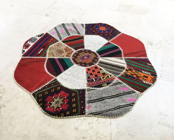 Kırkyama Çiçek Desen Kilim Orta Halısı 150x150 cm XHE0054 - 2