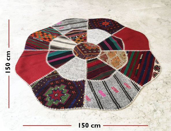 Kırkyama Çiçek Desen Kilim Orta Halısı 150x150 cm XHE0053 - 3