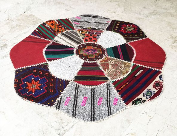 Kırkyama Çiçek Desen Kilim Orta Halısı 150x150 cm XHE0054 - 4