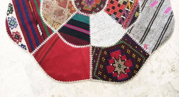 Kırkyama Çiçek Desen Kilim Orta Halısı 150x150 cm XHE0054 - 6