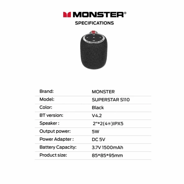 Monster Superstar S110 Tasinabilir Kablosuz Hoparlör 10W - 5