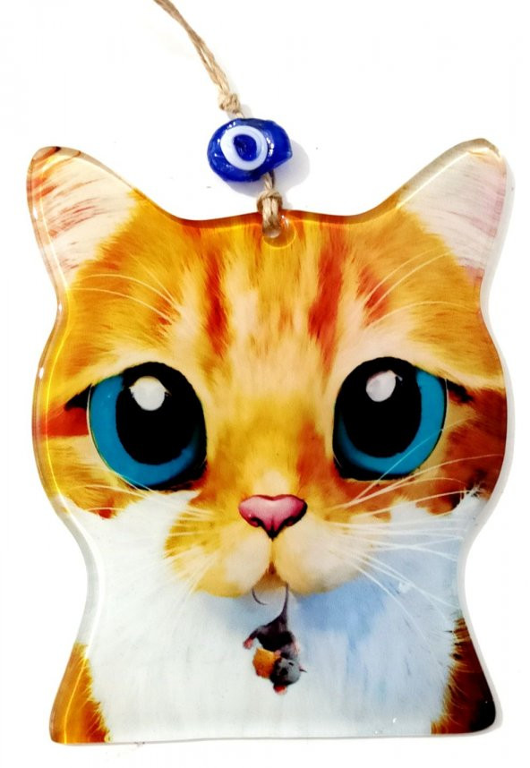 Füzyon Camdan Sarı Kedi Duvar Süsü, Kedi Severlere Özel Tasarım Hediyelik Eşya