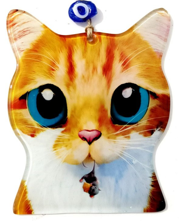 Füzyon Camdan Sarı Kedi Duvar Süsü, Kedi Severlere Özel Tasarım Hediyelik Eşya - Resim 2