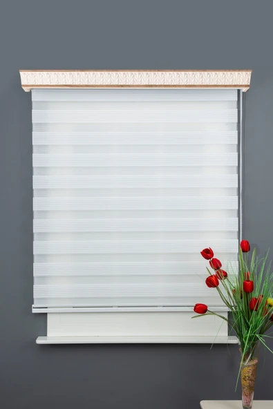 Blind-X Beyaz Dar Plise Stor Zebra Perde Balkon Perdesi, Oturma Odası Perdesi Alüminyum Dayanıklı Kasa - 2