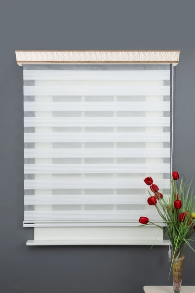 Blind-X Beyaz Dar Plise Stor Zebra Perde Balkon Perdesi, Oturma Odası Perdesi Alüminyum Dayanıklı Kasa