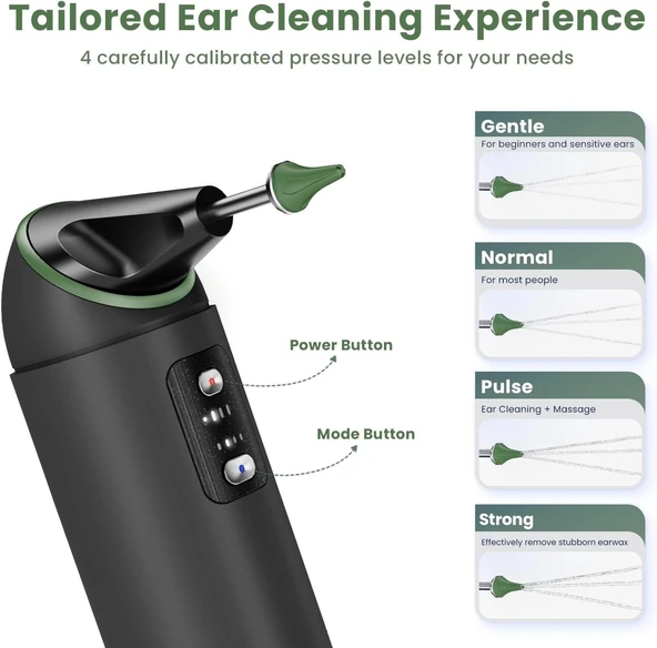 Auracle Kulak Kiri Temizleme - 4 Su Basınç Modu Kulak Temizleyici - Yeşil - 2