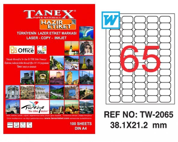 TANEX TW-2065 LAZER BİLGİSAYAR ETİKETİ 38,1*21,2 MM 100 YAPRAK - 1