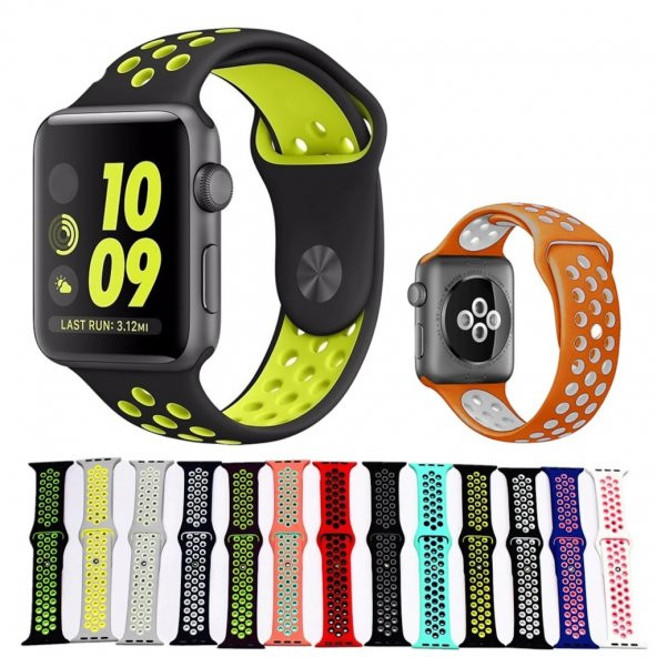Apple Watch 2 3 4 5 6 - 38mm Silikon Spor DELİKLİ Kordon Kayış