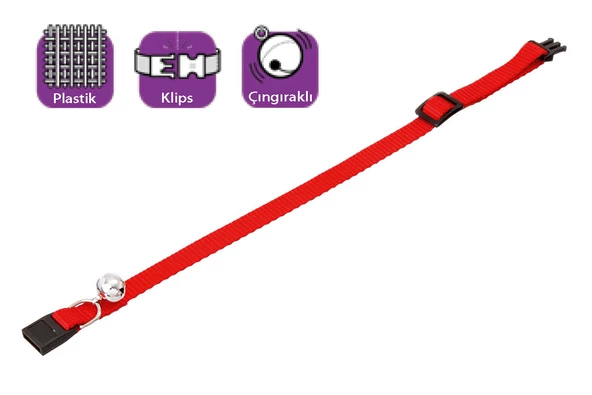 Karlie Boyun Tasma Çıngıraklı 30 CM Kırmızı