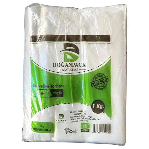 Doğanpack Şeffaf Naylon 2 lik 23x36 Cm. Bakkaliye Poşeti Torbası - 1 Kg. - Ort. 190 Adet - 10 Paket - 2