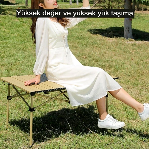 Orta Boy Piknik Masası Taşınabilir Katlanır Kamp Bahçe açılıp kapanır Masa Yemek Masası Siyah - 7