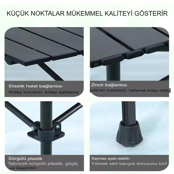 Orta Boy Piknik Masası Taşınabilir Katlanır Kamp Bahçe açılıp kapanır Masa Yemek Masası Siyah - 9