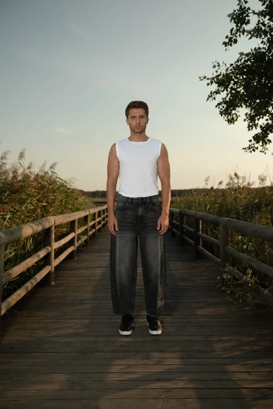 Erkek Skater Fit Jean Pantolon Antrasit - Resim 2