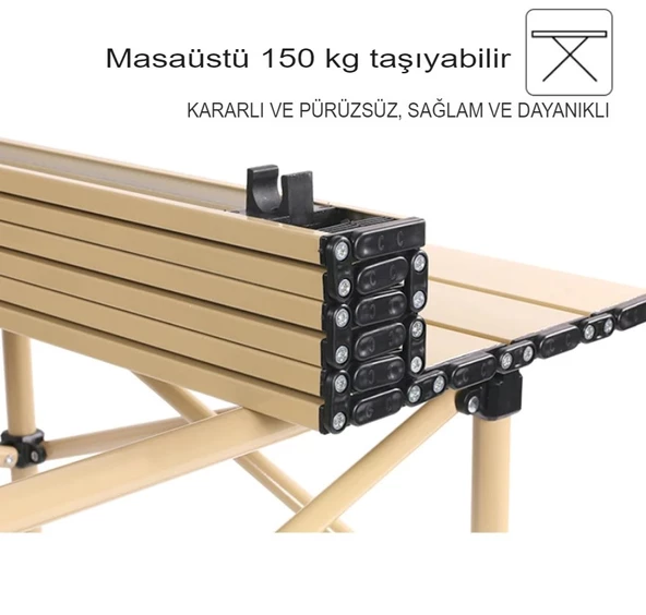 Orta Boy Piknik Masası Taşınabilir Katlanır Kamp Bahçe açılıp kapanır Masa Yemek Masası Siyah - 4
