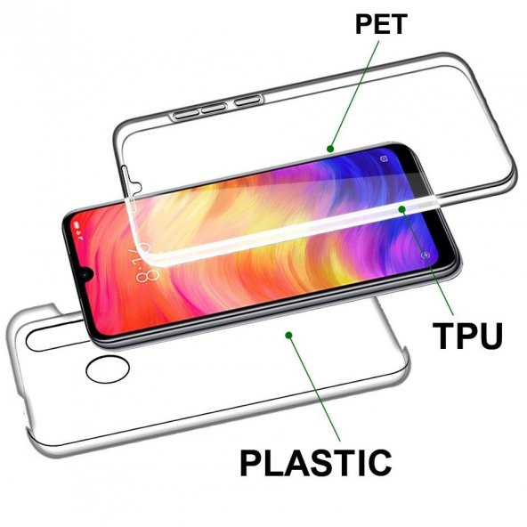 Xiaomi Redmi Note 8 Kılıf 360 Ön Silikon Arka Sert Mika Şeffaf Tam Koruma Kılıf - 4