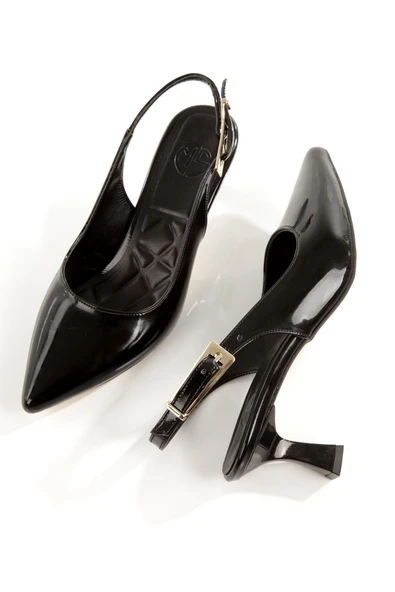 MiniPiyat Siyah Rugan Stiletto Kısa Topuklu Ayakkabı ürün görseli