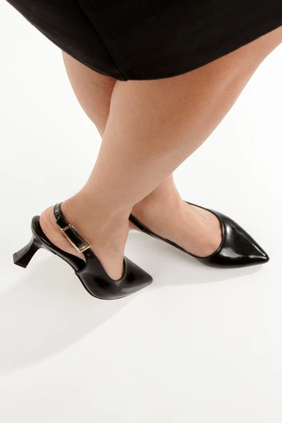MiniPiyat Siyah Rugan Stiletto Kısa Topuklu Ayakkabı - Resim 4