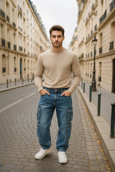 Erkek Kargo Cepli Jean Pantolon ürün görseli 1