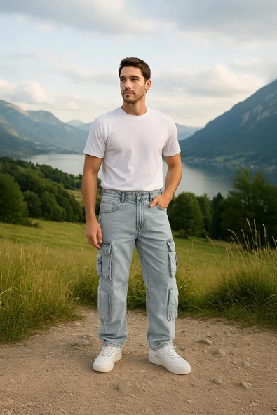 Erkek Kargo Cepli Jean Pantolon ürün görseli 1