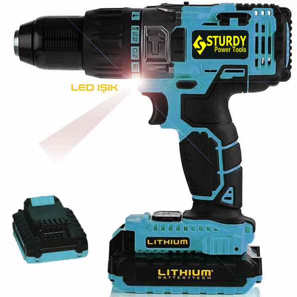 Sturdy Pro 36 Volt 5,0 Amper Darbeli Metal Şanzuman +27 Parça Set Şarjlı Vidalama Matkap Mavi Seri - 5