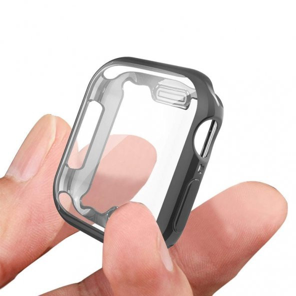 Apple Watch 38 - 40 - 42 - 44mm 360 Koruma Siyah Yumuşak Silikon Kılıf (Önü Kapalı) - 2