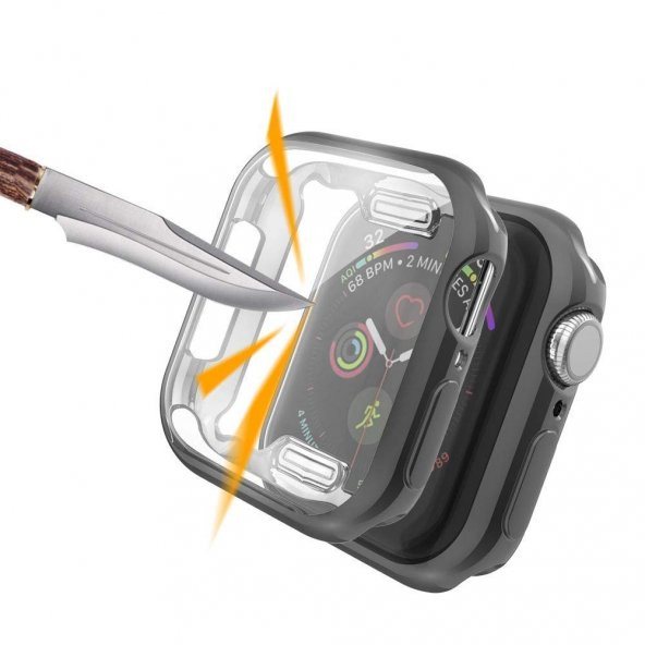 Apple Watch 38 - 40 - 42 - 44mm 360 Koruma Siyah Yumuşak Silikon Kılıf (Önü Kapalı) - 3
