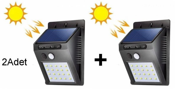 Solar Güneş Enerji Panelli Sensörlü Lamba 20 Ledli-SM8006-2 Adet