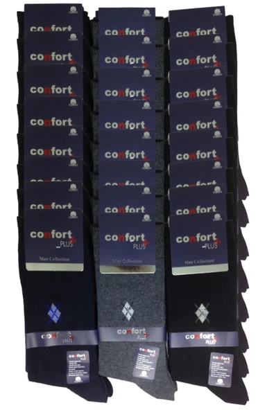 24 Adet Confort Karışık Renk Ekonomik Koton Erkek Pamuklu Çorap - 2