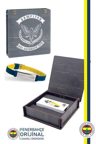 Fenerbahçe Orijinal Lisanslı Fashion Ayarlanabilir Bileklik Hediyelik Ahşap Kutulu