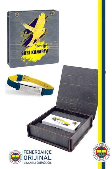 Fenerbahçe Orijinal Lisanslı Fashion Ayarlanabilir Bileklik Kanarya Baskılı Hediyelik Ahşap Kutulu