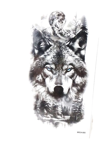 Hayal Sepeti Geçici Dövme 9,5x19CM Tattoo Minimal Tattoo Aksesuar Şık  KURT MODELİ - 6