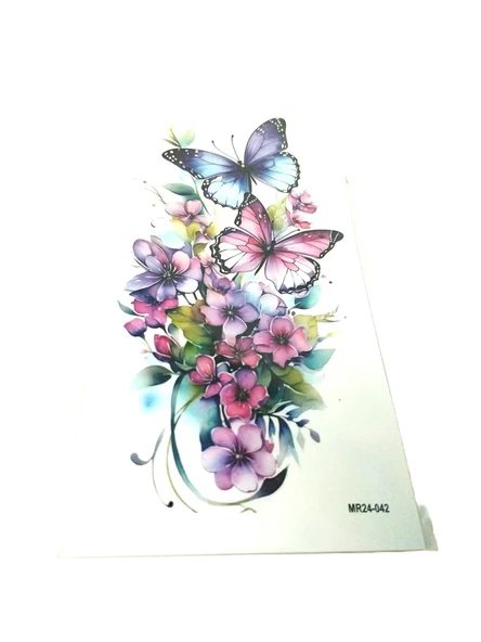 Hayal Sepeti Geçici Dövme 9,5x19CM Tattoo Minimal Tattoo Aksesuar Şık  RENKLİ KELEBEKLER MODELİ - 2