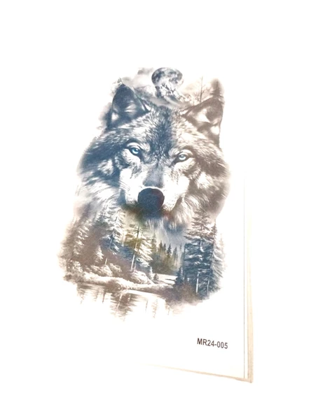 Hayal Sepeti Geçici Dövme 9,5x19CM Tattoo Minimal Tattoo Aksesuar Şık  KURT MODELİ - 3